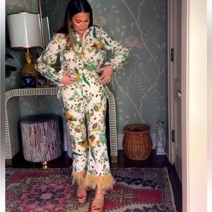 NWT ANTONIO MELANI x The Nat Note Larkin Paisley Feathered
Cropped Linen Pants